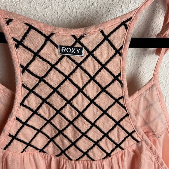 Roxy Size Medium Tie Tank Top Light Pink Black Embroidered Flowy Cotton Beach - Picture 6 of 6